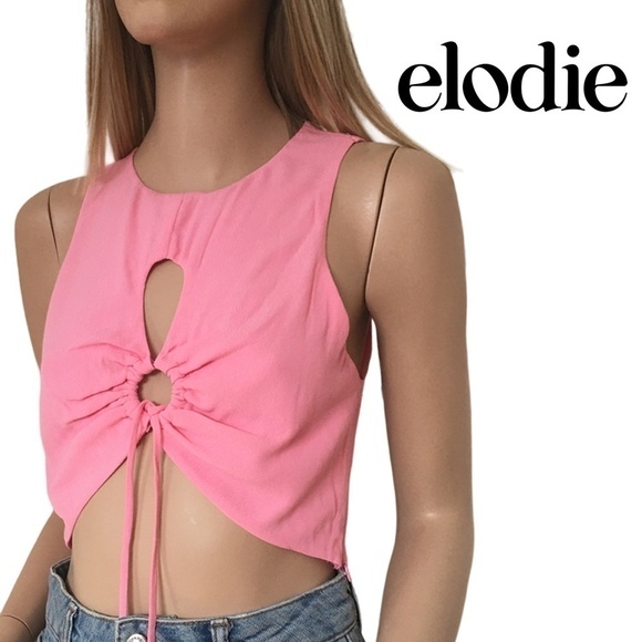 Nordstrom Elodie O-ring Front Crop Tank Top Blouse Pink Rayon Blend Blouse - Picture 1 of 14